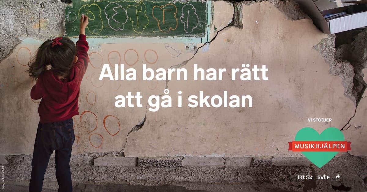 Årets temabild för Musikhjälpen 2025 säger "Alla barn har rätt att gå i skolan"